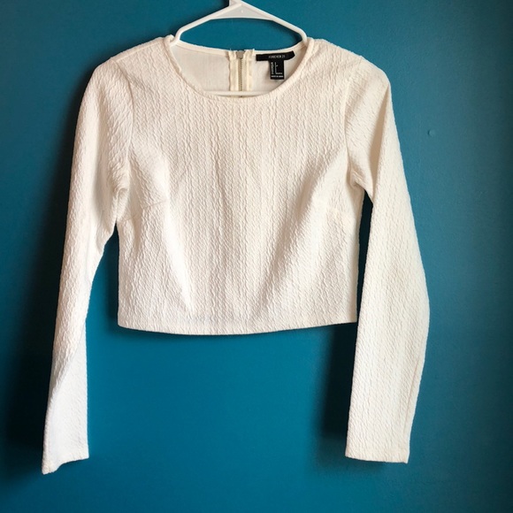 Forever 21 white textured long sleeve crop top - Picture 1 of 2
